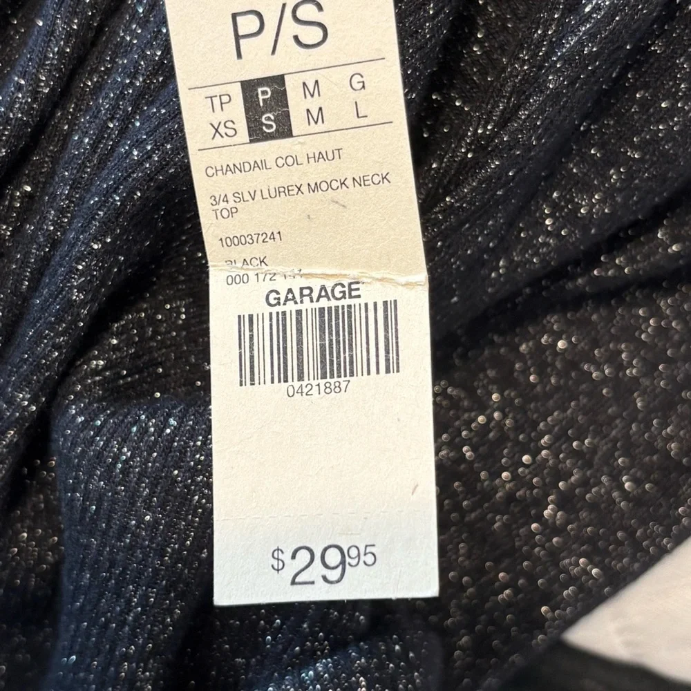 NWT Garage Women’s Mock Neck Shimmer Top, Size Small, Metallic Black, Luxe Feel - Picture 5 of 6